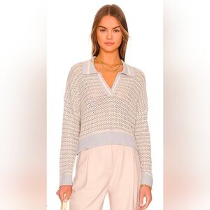 525 America Kimberly Stripe Polo Sweater S Blue Cream Cotton Coastal Preppy Boho